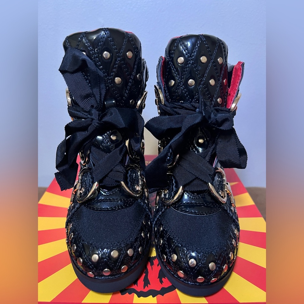Jeffrey Campbell Gold and Black Combat Boots with Metallic Accents - Picture 6 of 13